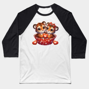 Valentine Tiger Couple In A Cupcake Baseball T-Shirt